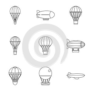 Vintage balloons icon set, outline style