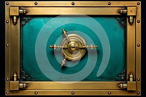 Vintage bank vault door with closed security safe box for captivating backgrounds or wallpapers.