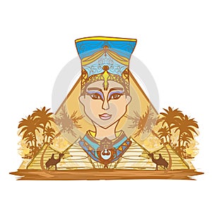 Vintage banner with Egyptian queen