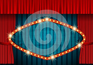 Vintage banner on Red curtain and circus retro background