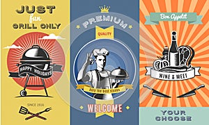 Vintage Barbecue Colored Vertical Banners