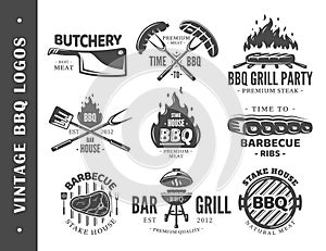 Vintage Barbecue Grill Labels isolated on white background