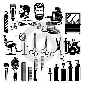 Vintage barber shop symbol icon elements