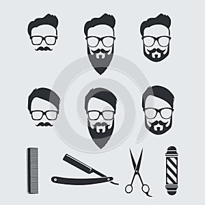 Vintage Barber Tools and Elements. Vector Illustration Drawing