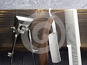 Vintage barber tools with straight razor