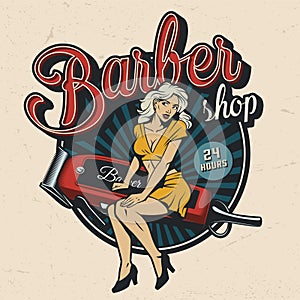 Vintage barbershop colorful emblem photo