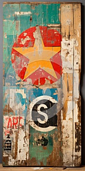 Vintage Barn Wood Sign With Weathered Collage: A Fauve And Frank Stella Inspired Masterpiece