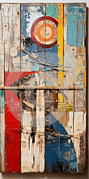 Vintage Barn Wood Sign With Weathered Collage: Fauve Painter Chaim Soutine And Frank Stella Style