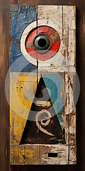 Vintage Barn Wood Sign With Weathered Sculpture: A Post-cubist Masterpiece