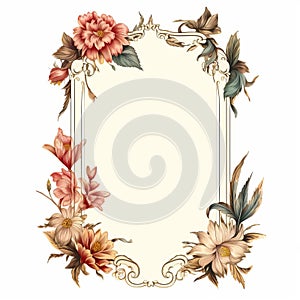 Vintage Baroque Floral Frame Design On White Background