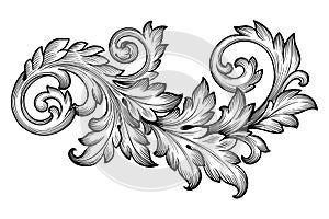 Vintage baroque foliage floral scroll ornament vector