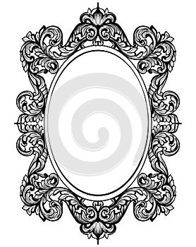 Vintage baroque frame decor. Detailed rich ornament vector illustration graphic line art