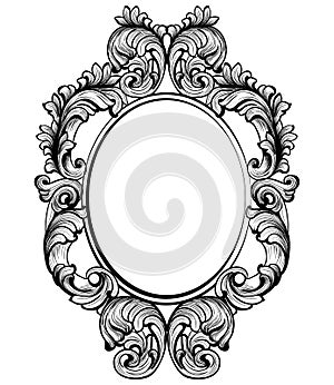 Vintage baroque frame decor. Detailed rich ornament vector illustration graphic line art