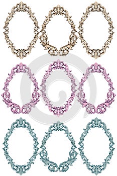 Vintage baroque frame decor set. Detailed ornament vector illustration