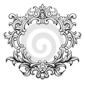 Vintage baroque frame engraving scroll ornament vector