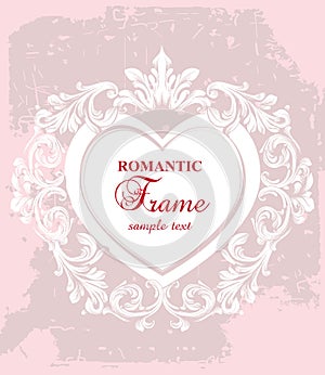 Vintage baroque frame heart shape card Vector. Detailed rich ornament illustration graphic line arts