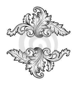 Vintage baroque frame scroll ornament vector