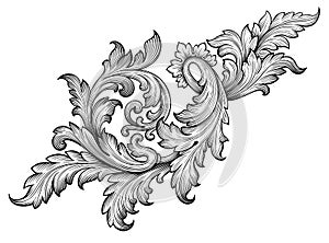 Vintage baroque frame scroll ornament vector