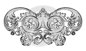 Vintage baroque frame scroll ornament vector