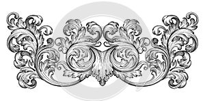 Vintage baroque frame scroll ornament vector photo