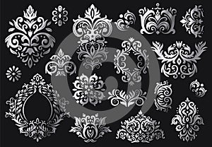 Vintage baroque ornament. Ornate floral sprigs pattern, luxury damask ornaments and victorian twill damasks patterns