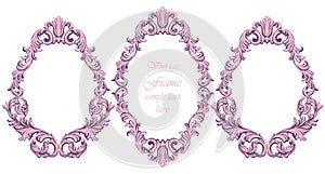 Vintage baroque pink frame decor. Detailed ornament vector illustration