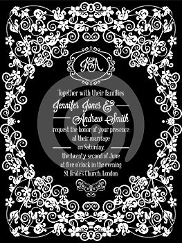 Vintage baroque style wedding invitation card