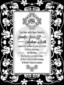 Vintage baroque style wedding invitation card