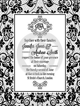 Vintage baroque style wedding invitation card