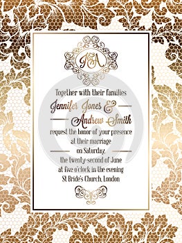 Vintage baroque style wedding invitation card template.