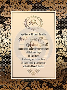 Vintage baroque style wedding invitation card template.
