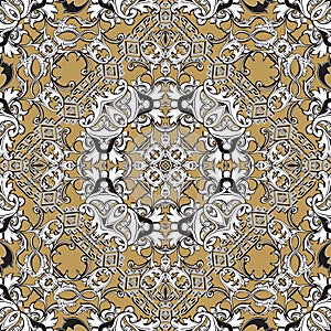 Vintage Baroque vector seamless pattern. Modern ornamental geometric background. Floral repeat backdrop. Antique style