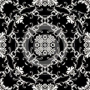 Vintage Baroque vector seamless pattern. Ornamental antique style floral background. Damask black and white ornament