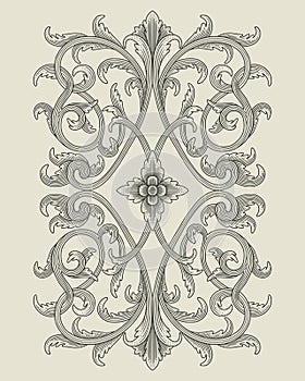 :Vintage Baroque Victorian border tattoo floral ornament leaf scroll flower pattern. vector engraving illustration