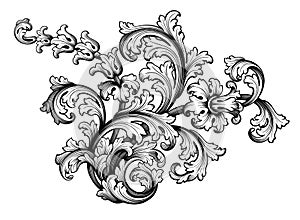 Vintage Baroque Victorian frame border floral ornament scroll engraved retro pattern tattoo calligraphic vector heraldic photo