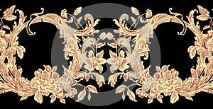 Vintage Baroque Victorian frame border floral ornament leaf scroll engraved retro flower pattern decorative design tattoo black