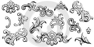 Vintage Baroque Victorian frame border floral ornament  scroll engraved retro pattern tattoo calligraphic vector heraldic