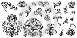 Vintage Baroque Victorian frame border floral ornament  scroll engraved retro pattern tattoo calligraphic vector heraldic 