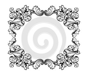 Vintage Baroque Victorian frame border monogram floral ornament scroll engraved retro pattern tattoo calligraphic