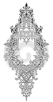 Vintage Baroque Victorian frame border monogram floral ornament scroll engraved retro pattern tattoo calligraphic vector heraldic