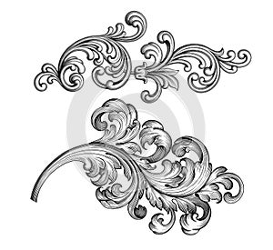 Vintage Baroque Victorian frame border set floral ornament scroll engraved retro pattern tattoo calligraphic vector heraldic