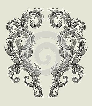 Vintage Baroque Victorian frame border tattoo floral ornament leaf scroll engraving style. vector hand drawing illustration