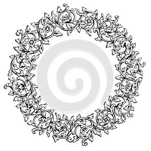 Vintage Baroque Victorian frame round border monogram floral ornament scroll engraved retro pattern tattoo calligraphic vector