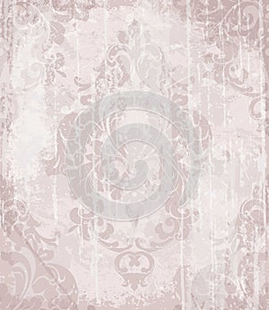 Vintage Baroque Victorian Invitation card Vector. Floral ornament decoration. Light pink colors