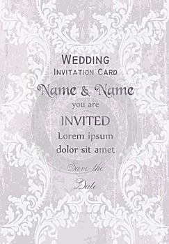 Vintage Baroque Victorian Invitation card Vector. Floral ornament decoration. Light pink colors