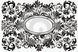 Vintage Baroque Victorian round circle frame border monogram floral ornament leaf scroll engraved retro flower pattern design