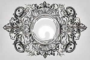 Vintage Baroque Victorian round circle frame border monogram floral ornament leaf scroll engraved retro flower pattern design