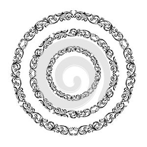 Vintage Baroque Victorian round circle frame border monogram floral ornament scroll engraved pattern tattoo vector heraldic photo