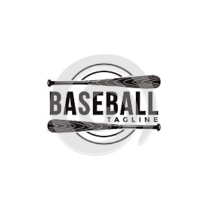 Vintage baseball logo with wooden bat icon vector