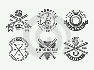 Vintage baseball sport logos, emblems, badges, marks, labels.